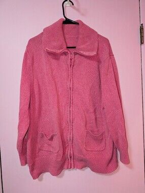 Pink Zip Up Knit Sweater Jacket